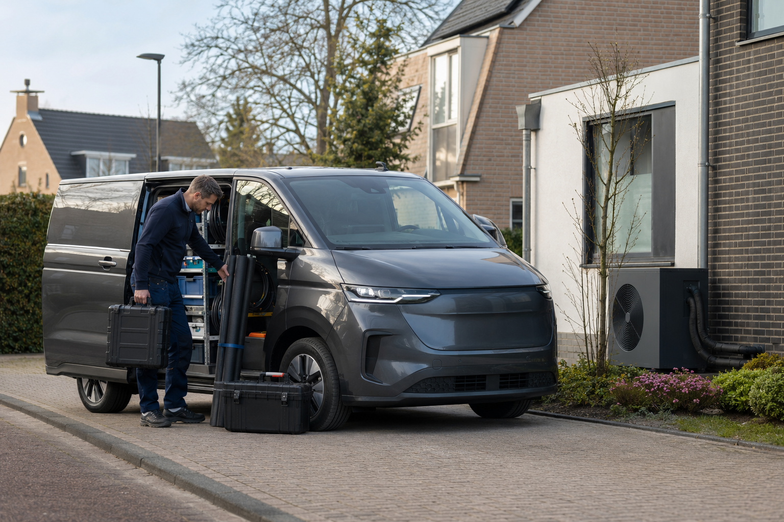 Elektrische bedrijfswagen en duurzame installatiewerkzaamheden